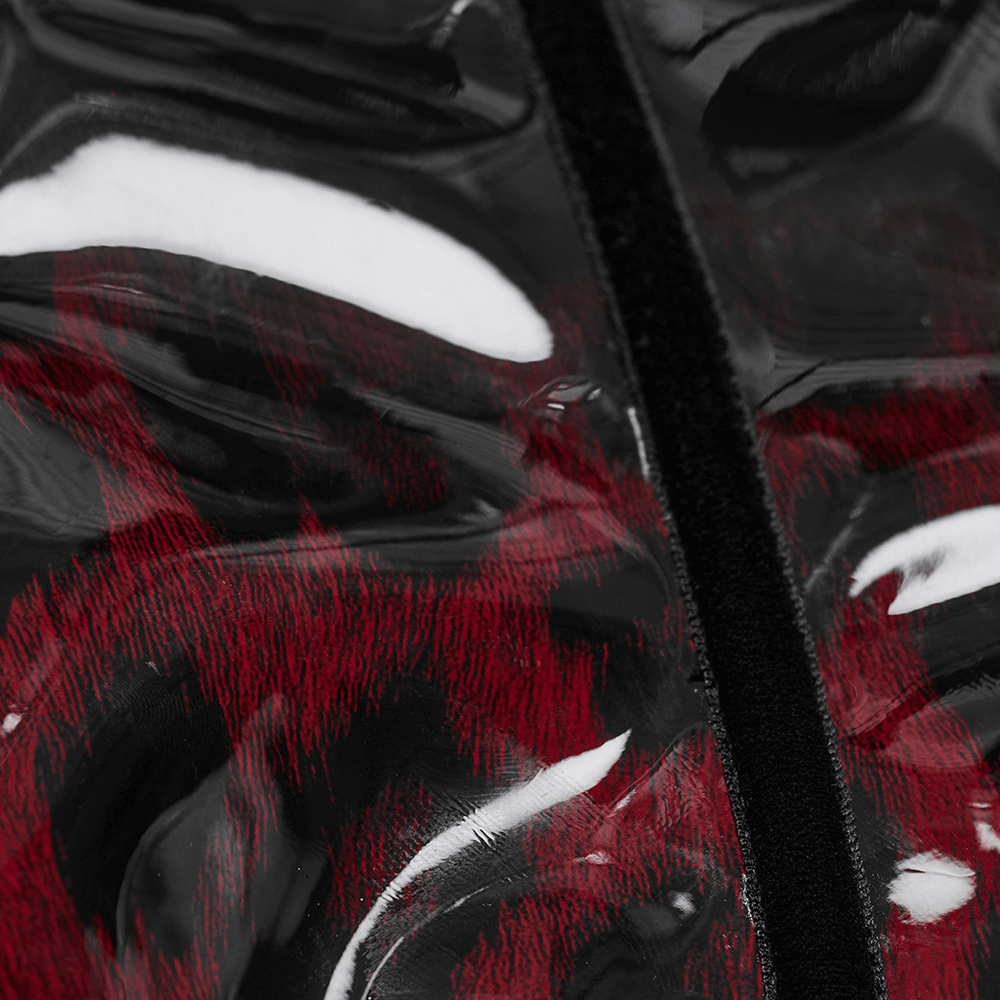 Close-up of gradient leopard print patent leather showcasing a glossy, edgy texture for a goth corset.