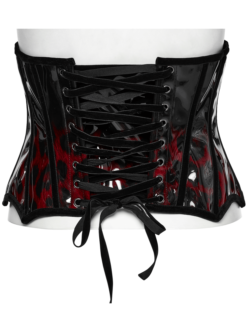 Goth leopard print patent leather corset with drawstring and lace-up back for a sexy silhouette