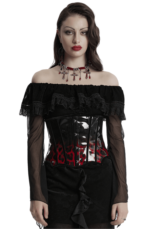 Goth Leopard Print Patent Leather Corset with Drawstring