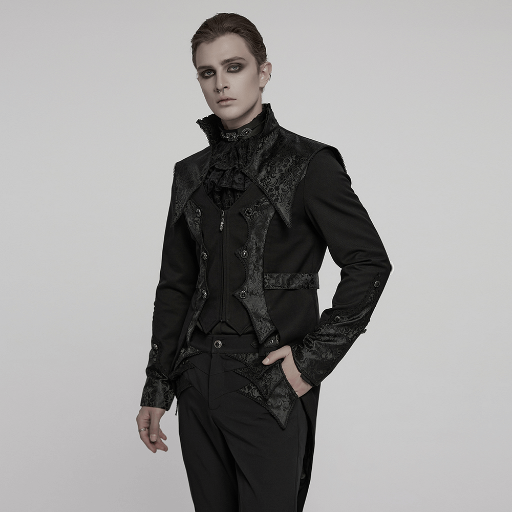 Goth luxury gentleman's tuxedo featuring intricate jacquard design, perfect for stylish and bold formal occasions.