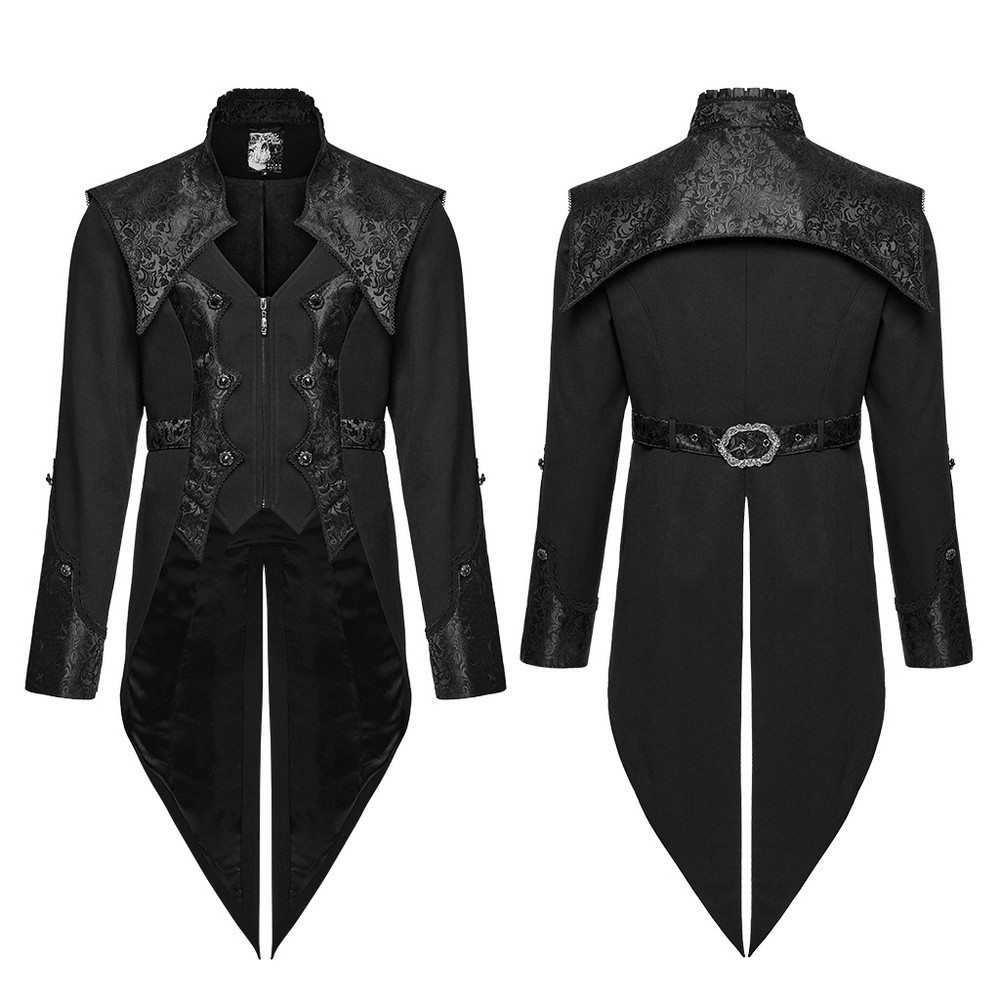 Goth luxury gentleman's tuxedo with jacquard design, featuring an elegant black finish and stylish collar.