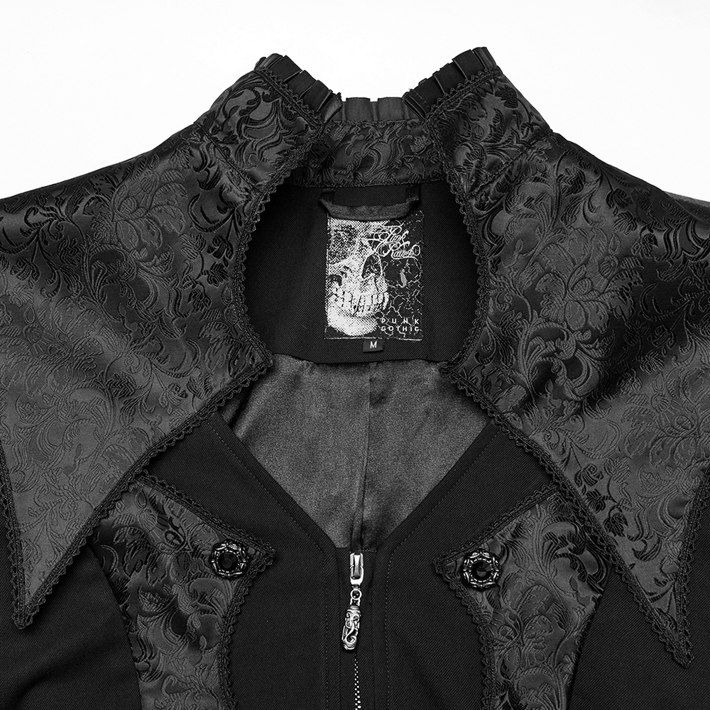Goth luxury gentleman's tuxedo collar with jacquard design, showcasing intricate patterns and elegant details.