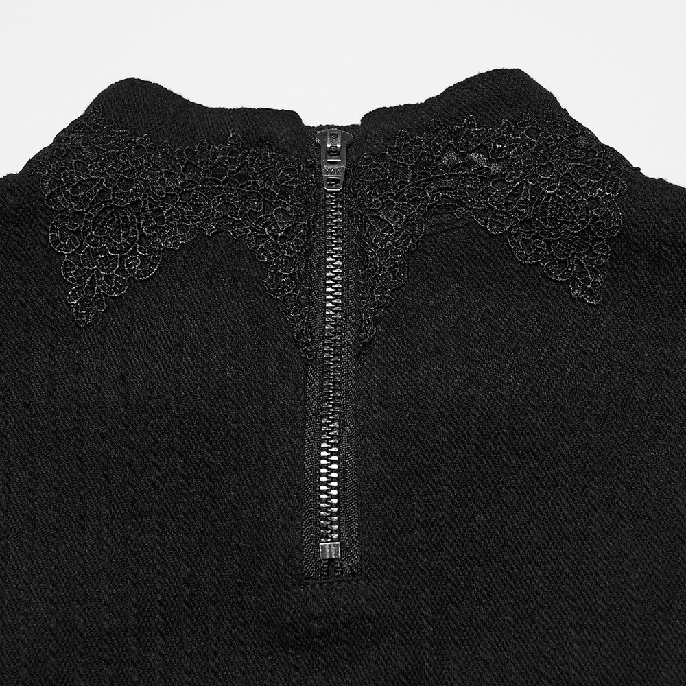 Goth Minimalist Sweatshirt with Shoulder Panels for Men showcasing lace detail and zip closure.