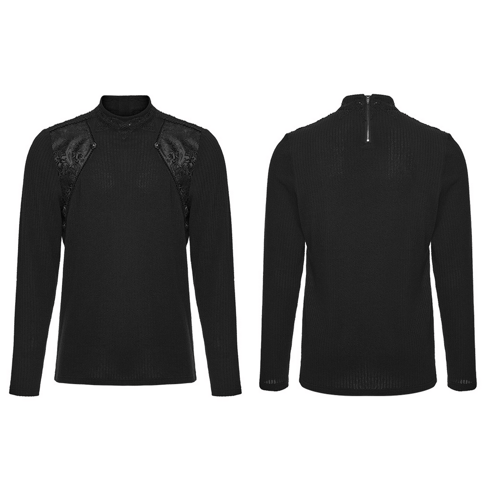 Goth Minimalist Sweatshirt with Shoulder Panels for Men featuring a stylish black design and elegant lace details.