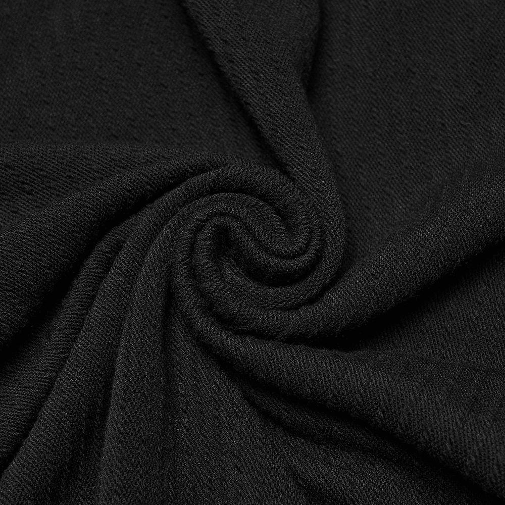 Goth Minimalist Sweatshirt with Shoulder Panels for Men fabric detail showing black elastic embossed velvet texture.