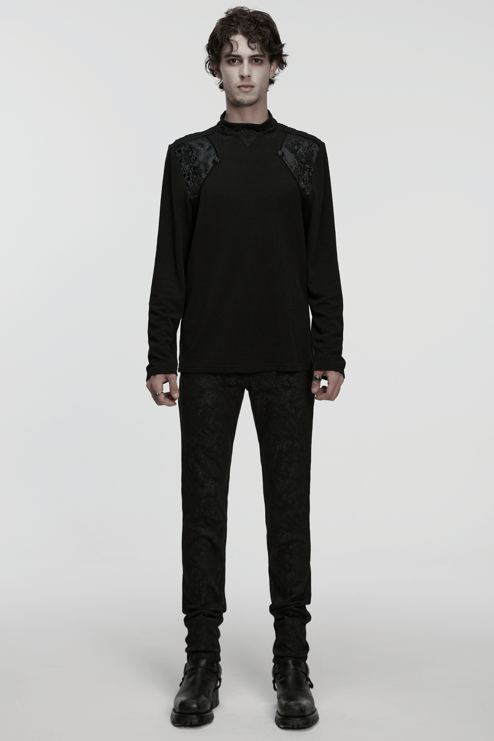 Goth Minimalist Sweatshirt with Shoulder Panels for Men showcasing gothic style, textured details, and dark fashion appeal.