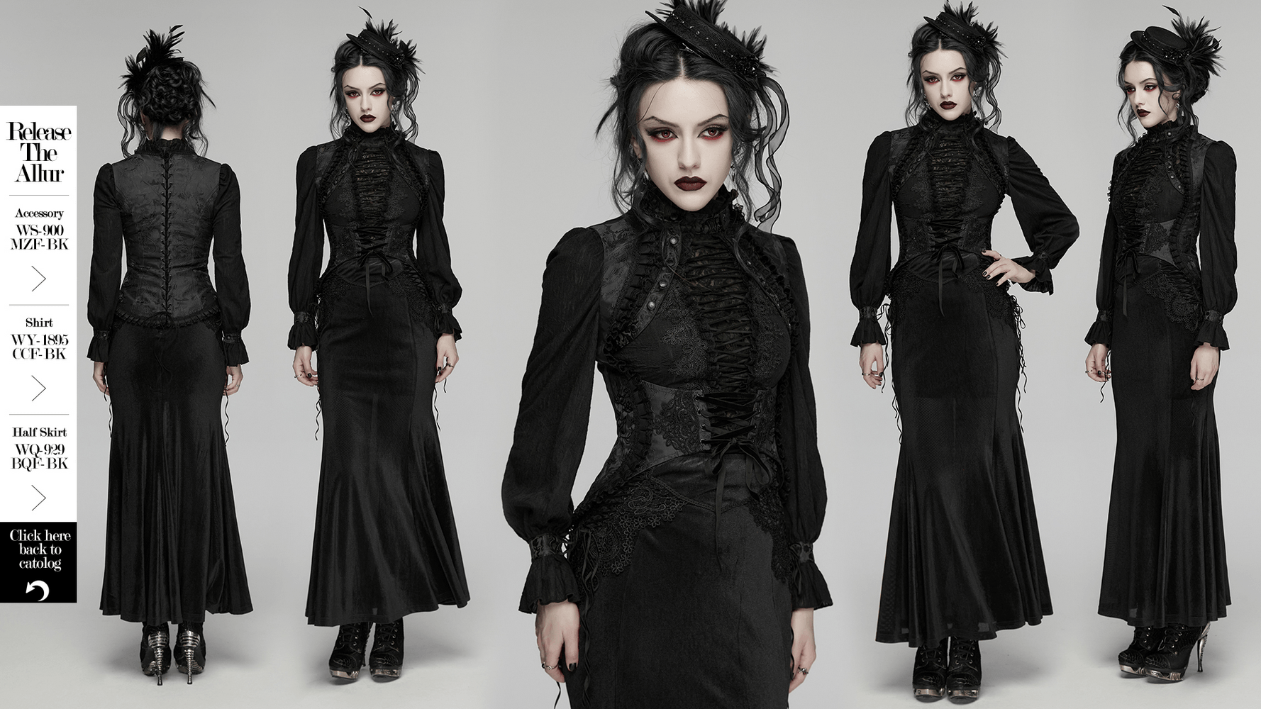 Goth Palace Corset Vest with Brocade Lace Back Lacing black gothic lace-up embroidered corset vest front and back view with lace trims