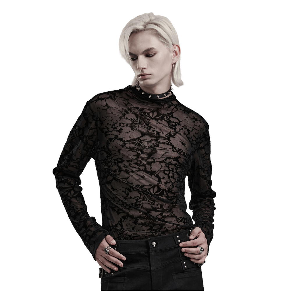 Goth Perspective Printed Mesh High-Neck Top - HARD'N'HEAVY