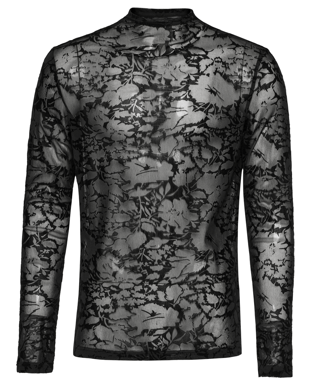 Goth Perspective Printed Mesh High-Neck Top - HARD'N'HEAVY