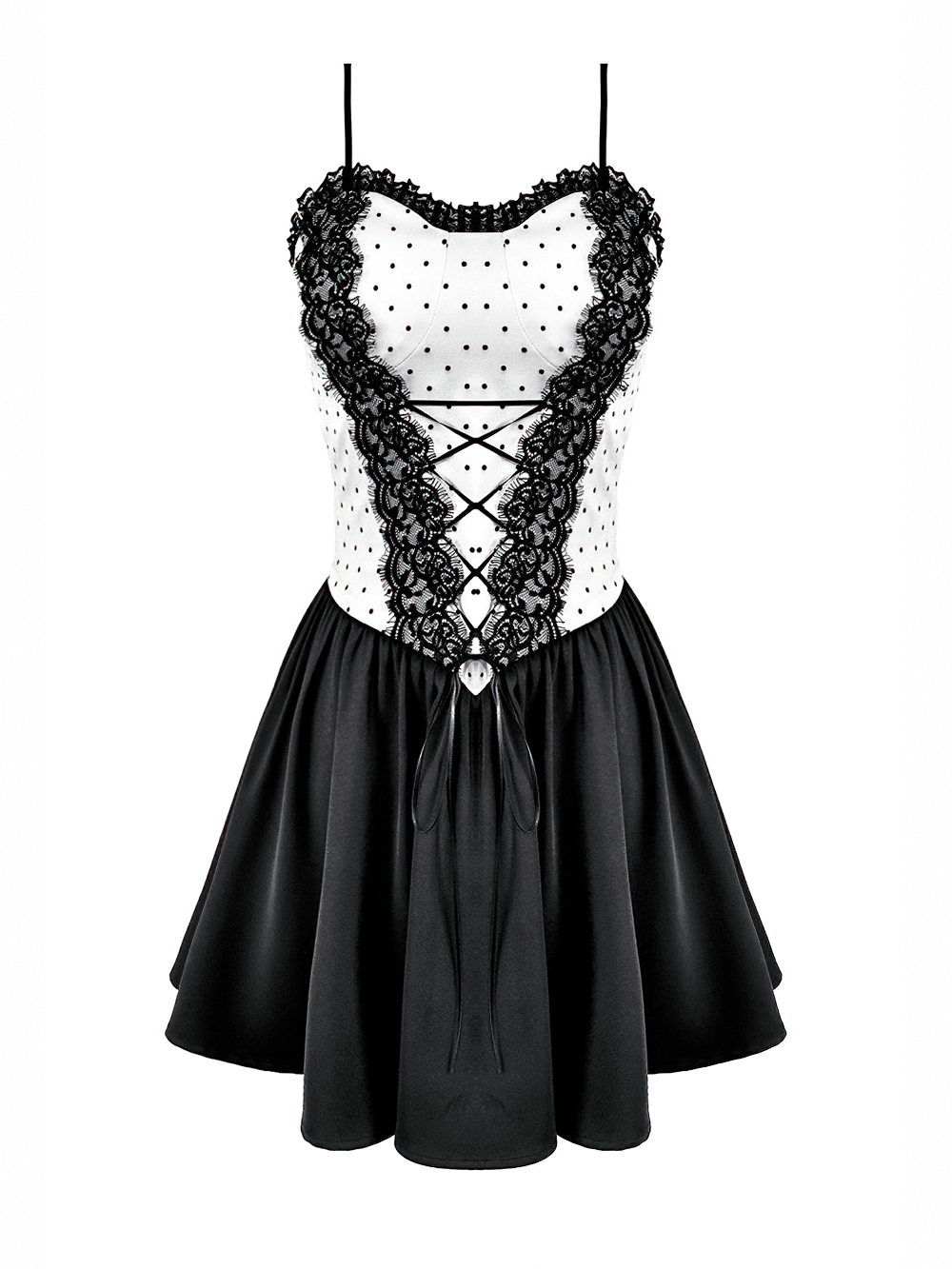 Minivestido gótico de lunares con cuerpo tipo corsé y detalle de cordones entrecruzados