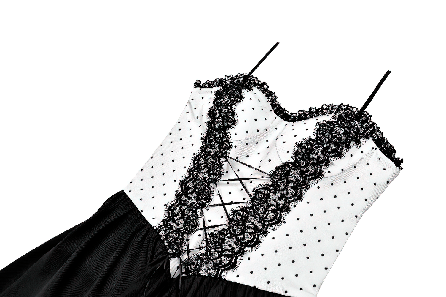 Minivestido gótico de lunares con cuerpo tipo corsé y detalle de cordones entrecruzados