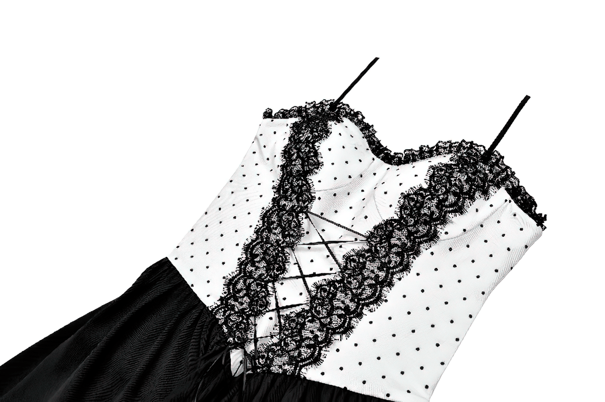 Minivestido gótico de lunares con cuerpo tipo corsé y detalle de cordones entrecruzados