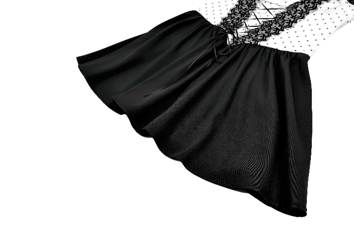 Minivestido gótico de lunares con cuerpo tipo corsé y detalle de cordones entrecruzados