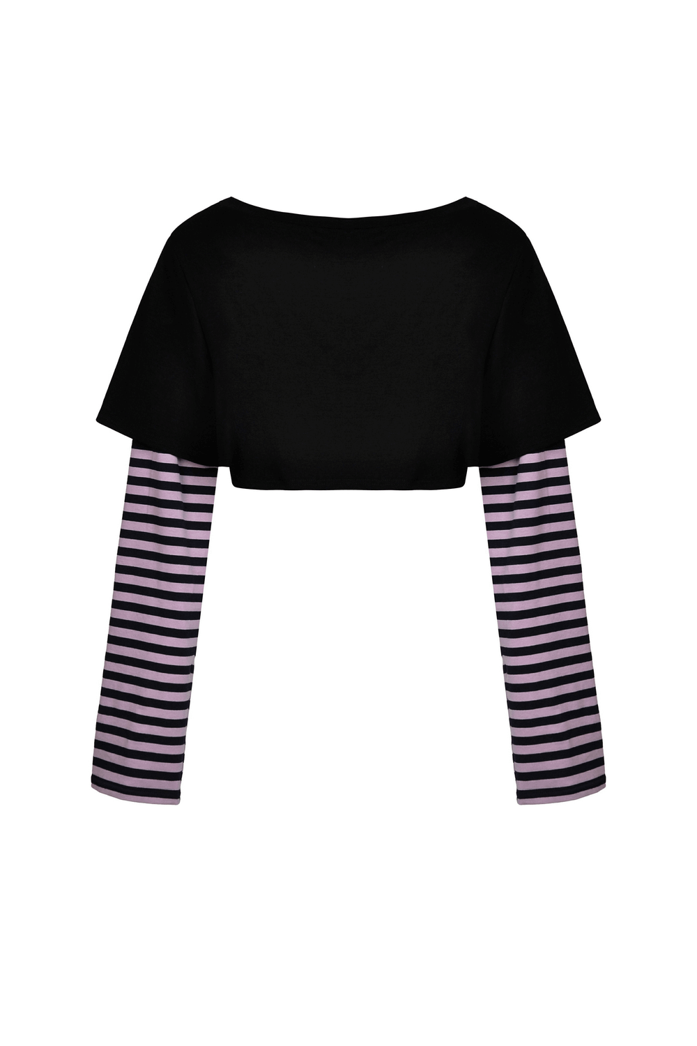 Goth Punk Crop Top with Cheshire Cat Graphic and Striped Arms