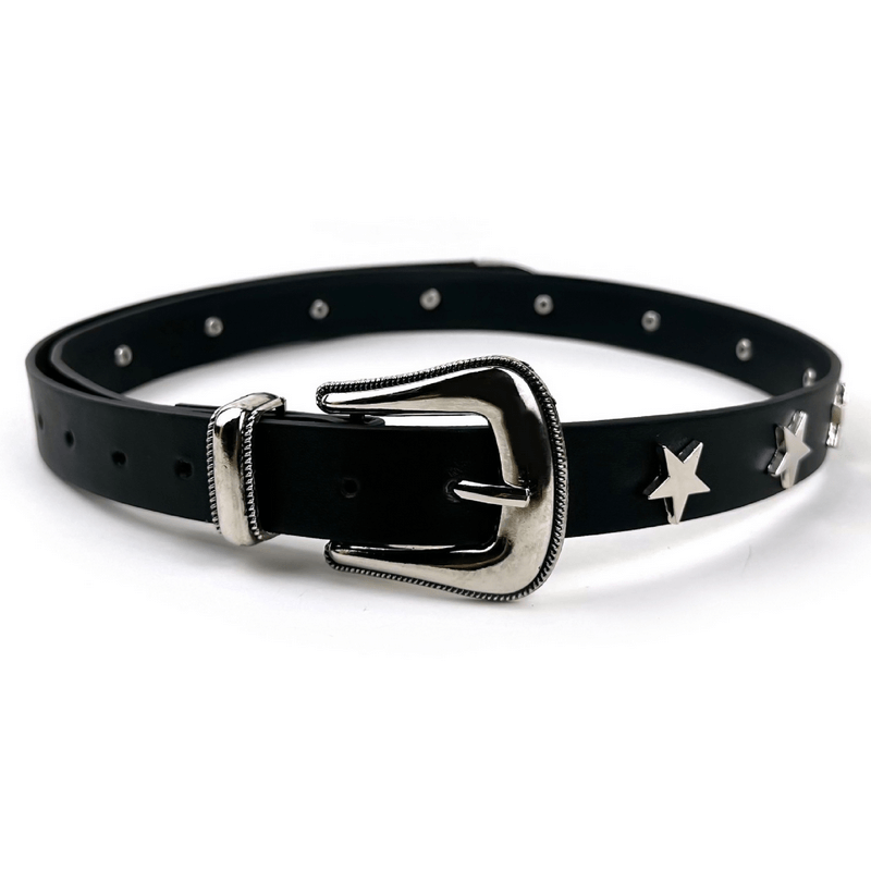 Goth Punk Five Star Pu Leather Buckle Waistband / Rivets Belt for Jeans - HARD'N'HEAVY