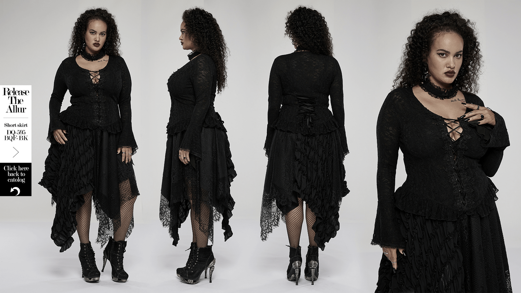 Goth Romantic Black Stretch Lace Flare Sleeve Mesh Top - HARD'N'HEAVY