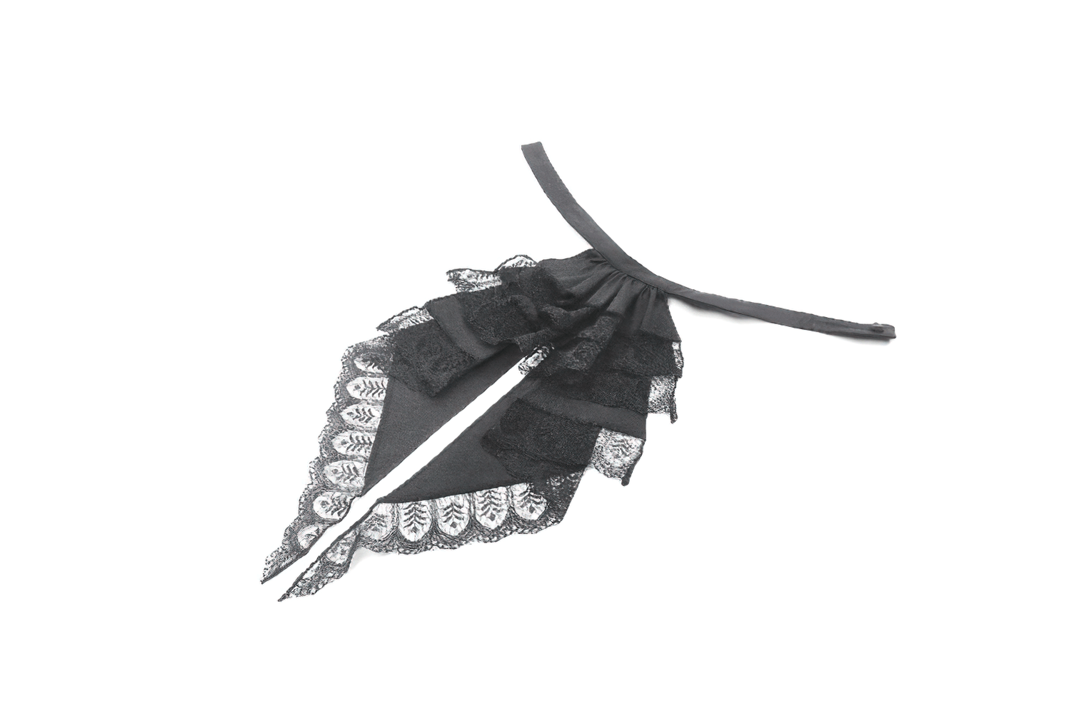 Elegant black lace ruffle choker with intricate layered design, perfect for a gothic or Victorian-inspired outfit.