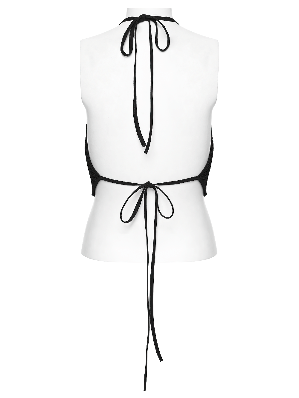 Goth Sexy Lace Mesh Halter Cami with Tie Back displayed from the back, featuring lace detailing and tie closures.