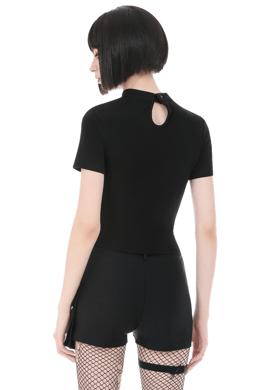 Goth Spiderweb Mesh Top with Mock Neck and Lace