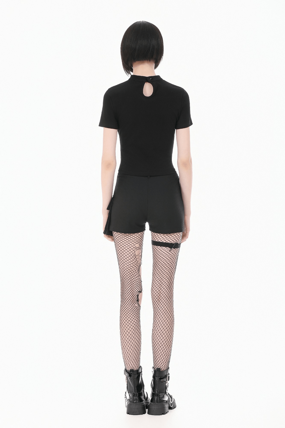 Goth Spiderweb Mesh Top with Mock Neck and Lace