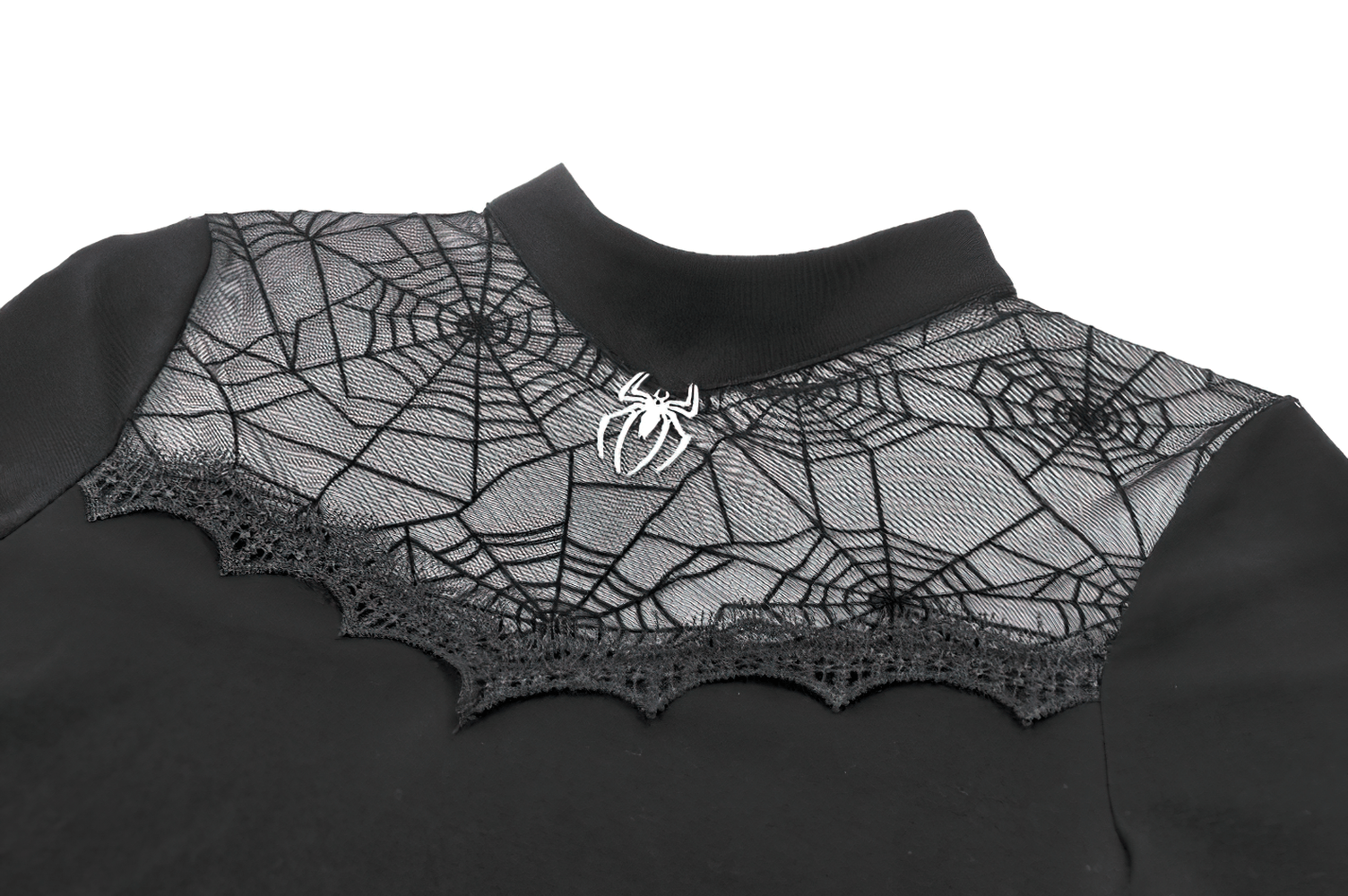 Goth Spiderweb Mesh Top with Mock Neck and Lace
