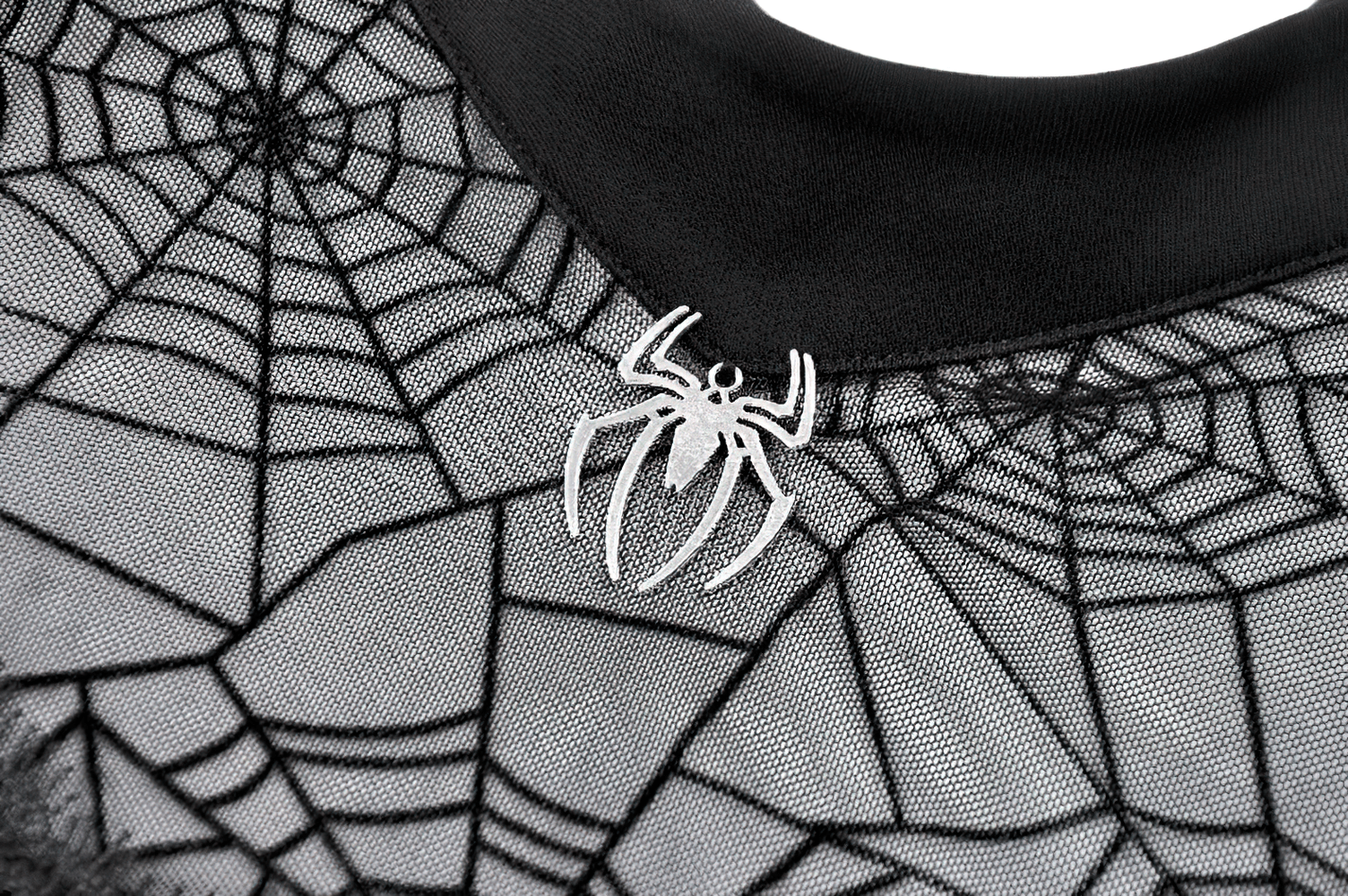 Goth Spiderweb Mesh Top with Mock Neck and Lace