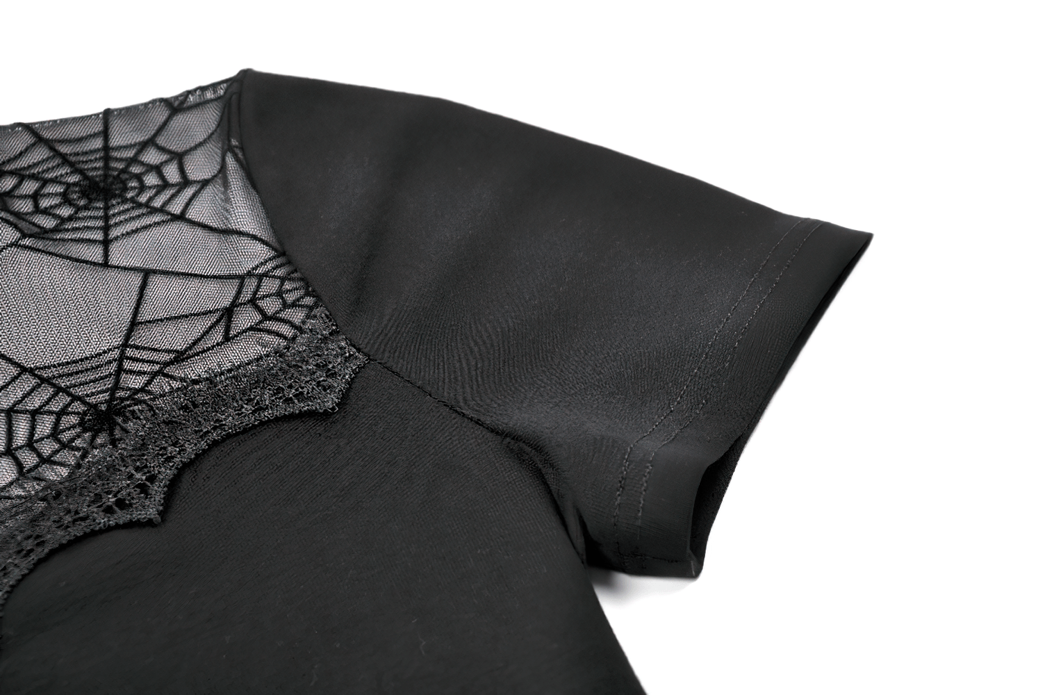 Goth Spiderweb Mesh Top with Mock Neck and Lace