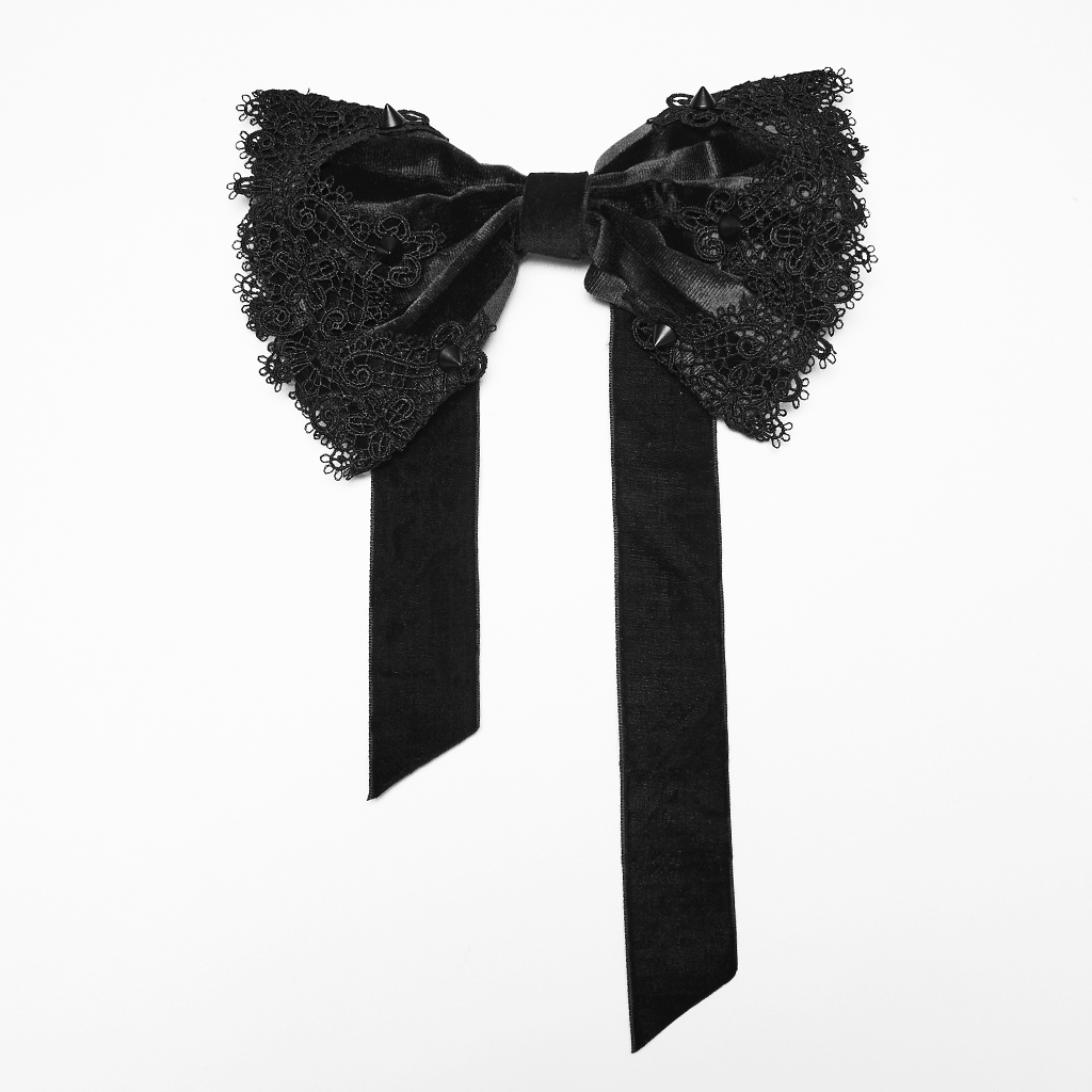 Goth Striped Dress with Lace Up Back and Bow Detail black lace and velvet bow brooch accessory