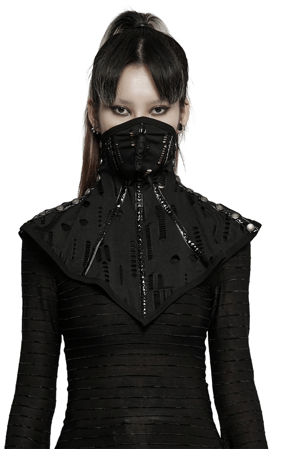 Goth Stylish Face Mask Collar with Buttons and Holes