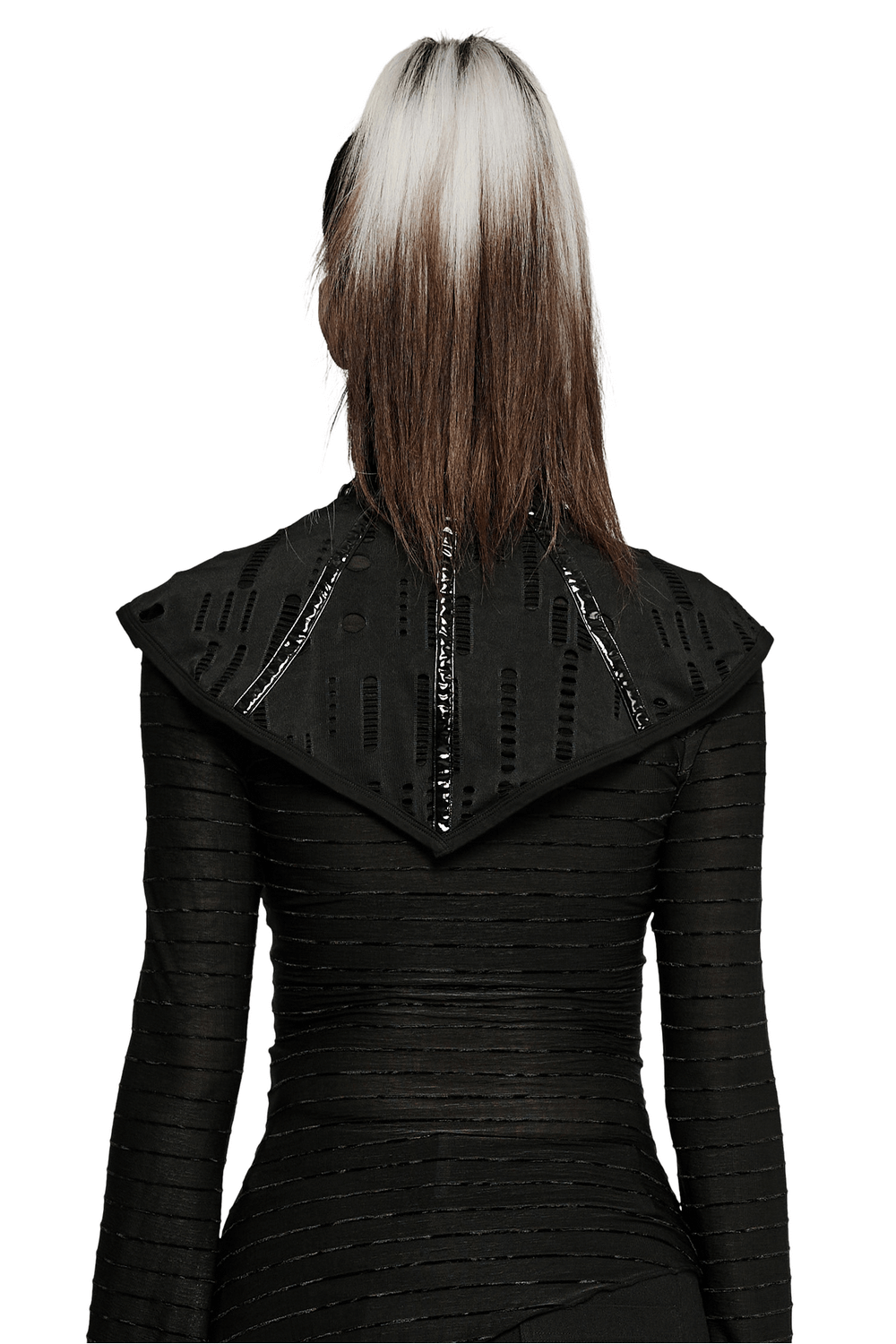 Goth stylish black mesh face mask collar with buttons, perfect for Halloween and cosplay.