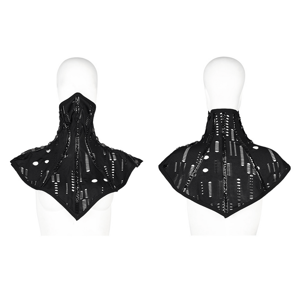 Goth stylish black mesh rave mask collar with buttons, perfect for Halloween or cosplay.