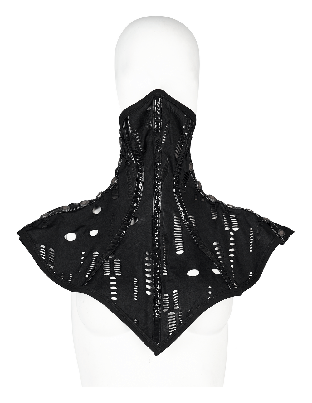 Black mesh rave mask collar with buttons and holes, perfect for Gothic costumes and Halloween parties.
