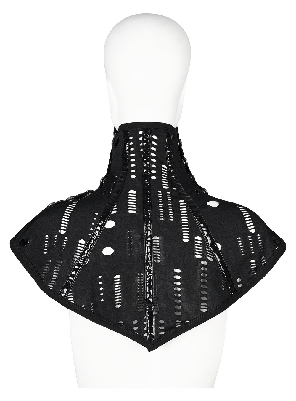 Gothic black mesh face mask collar with buttons and holes, perfect for Halloween costumes and cosplay.