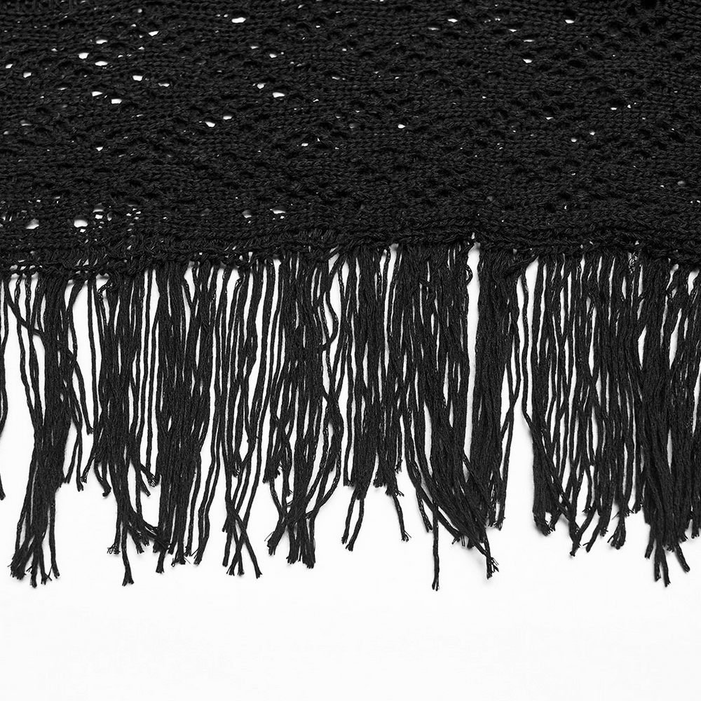 Gothic-Pullover mit Fledermaus- und Quastenmotiv, Stricknetz und Kordelzug
