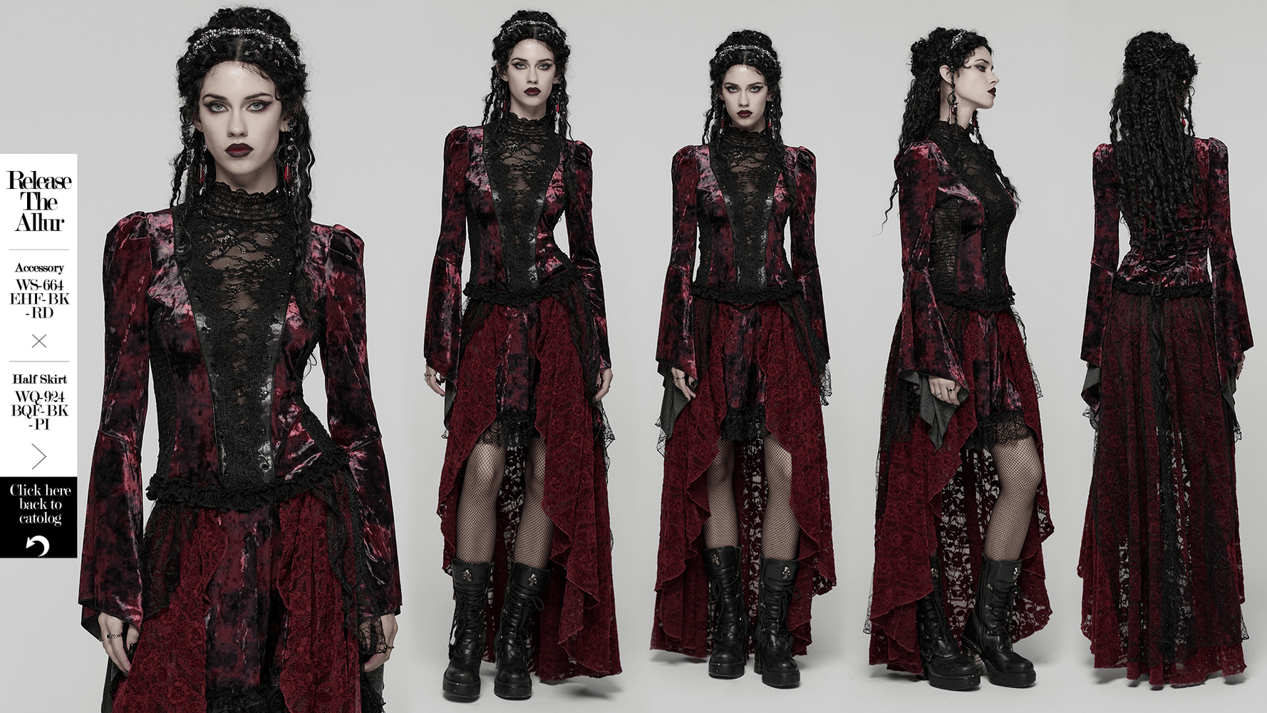 Goth Tie-Dye Velvet and Lace Long-Sleeved Top featuring Victorian Gothic design with flared sleeves and lace detailing.