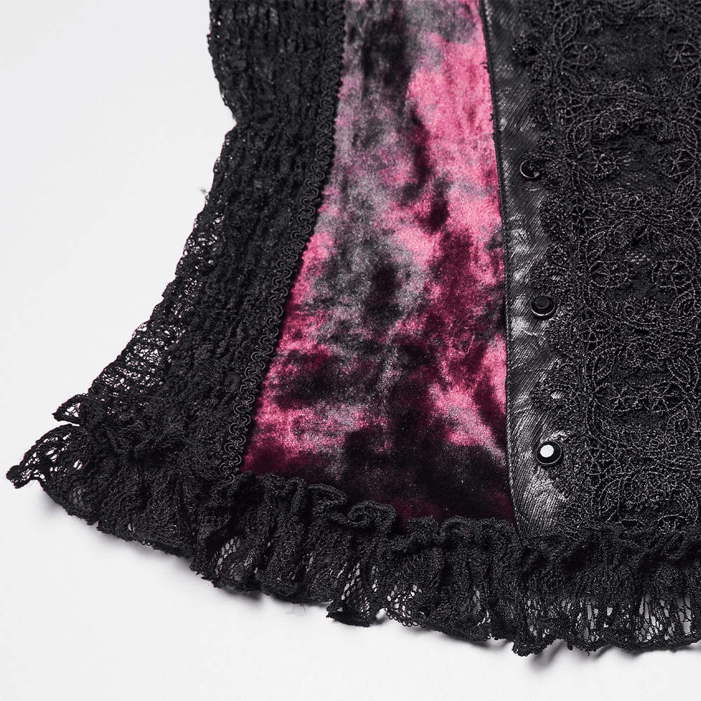 Goth Tie-Dye Velvet and Lace Long-Sleeved Top featuring detailed lace and velvet fabric.