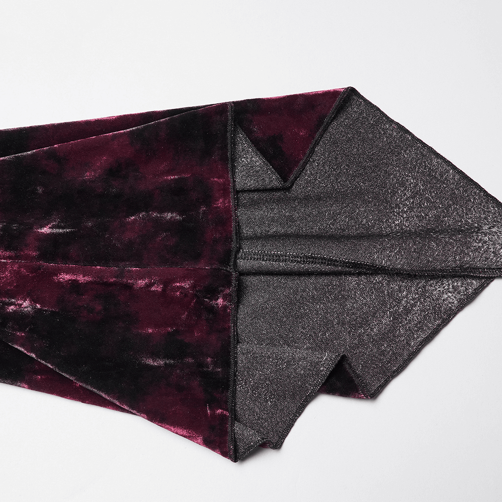 Goth Tie-Dye Velvet and Lace Long-Sleeved Top showing rich dark velvet fabric with tie-dye texture.
