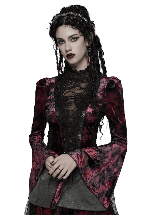 Haut à manches longues en maille et faux cuir style gothique punk