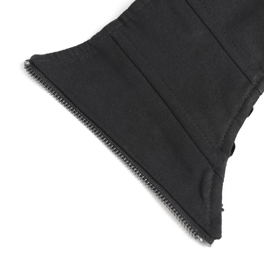 Close-up of Goth Velvet and Lace Skirt with Ruffle and Rose Detailing zipper and hem design.