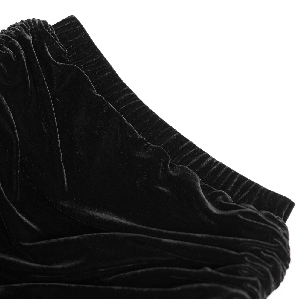 Goth Velvet and Lace Skirt with Ruffle and Rose Detailing close-up of gathered black velvet fabric.