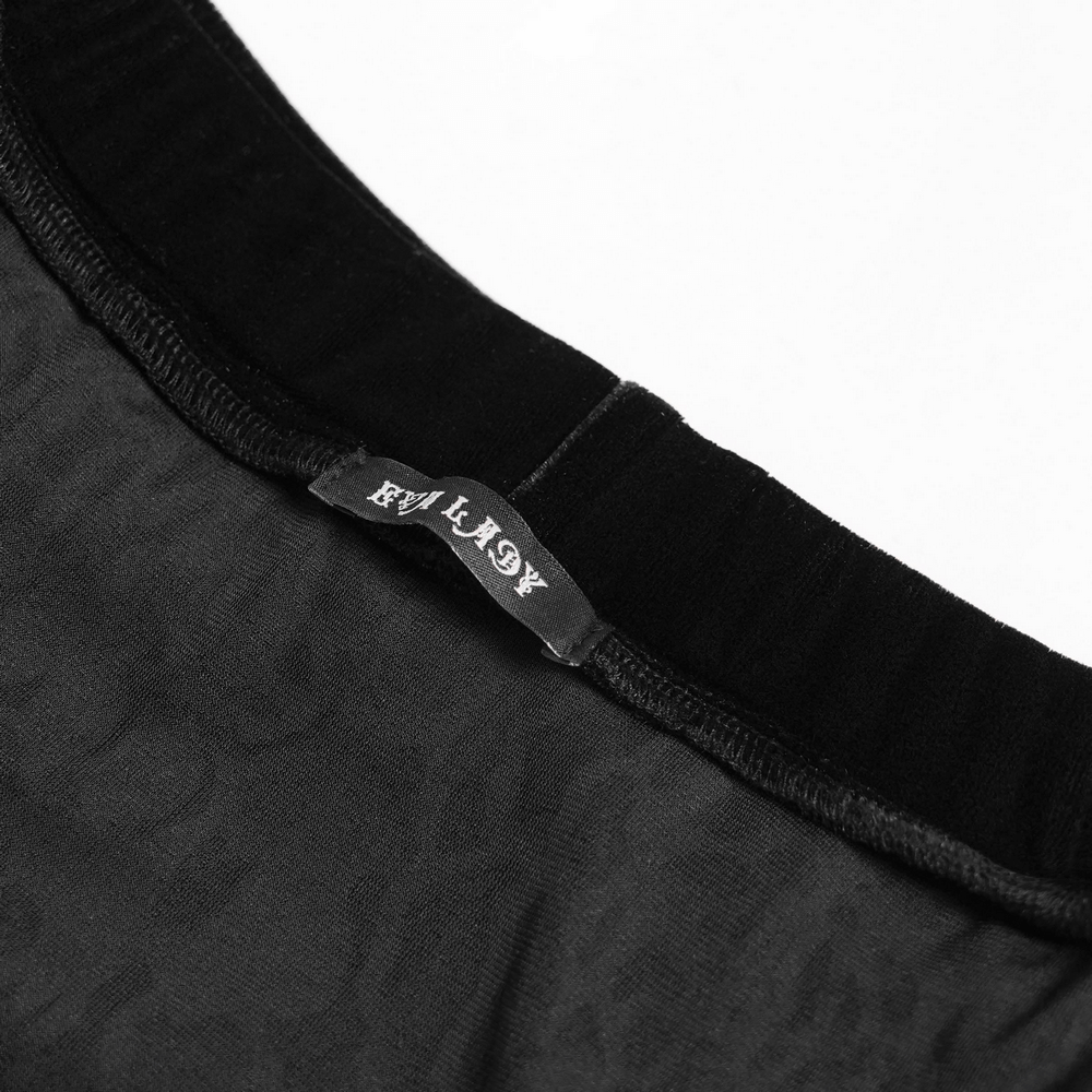Goth Velvet and Lace Skirt with Ruffle and Rose Detailing inner waistband showing brand label