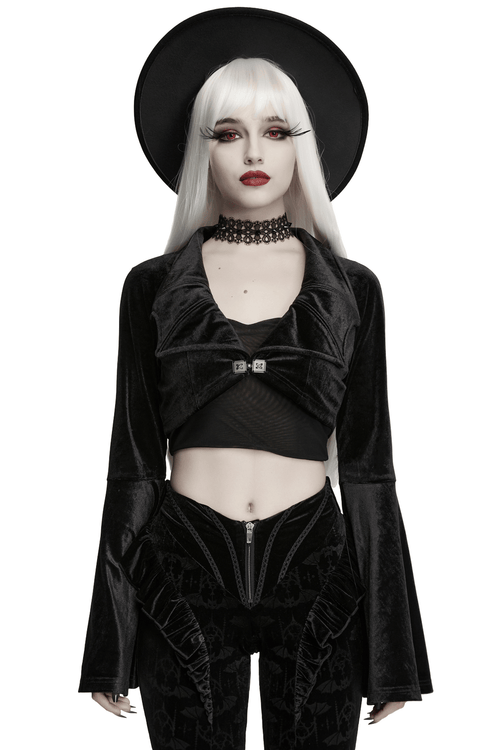 Goth Velvet Bolero with Bat Collar and Bell Sleeves