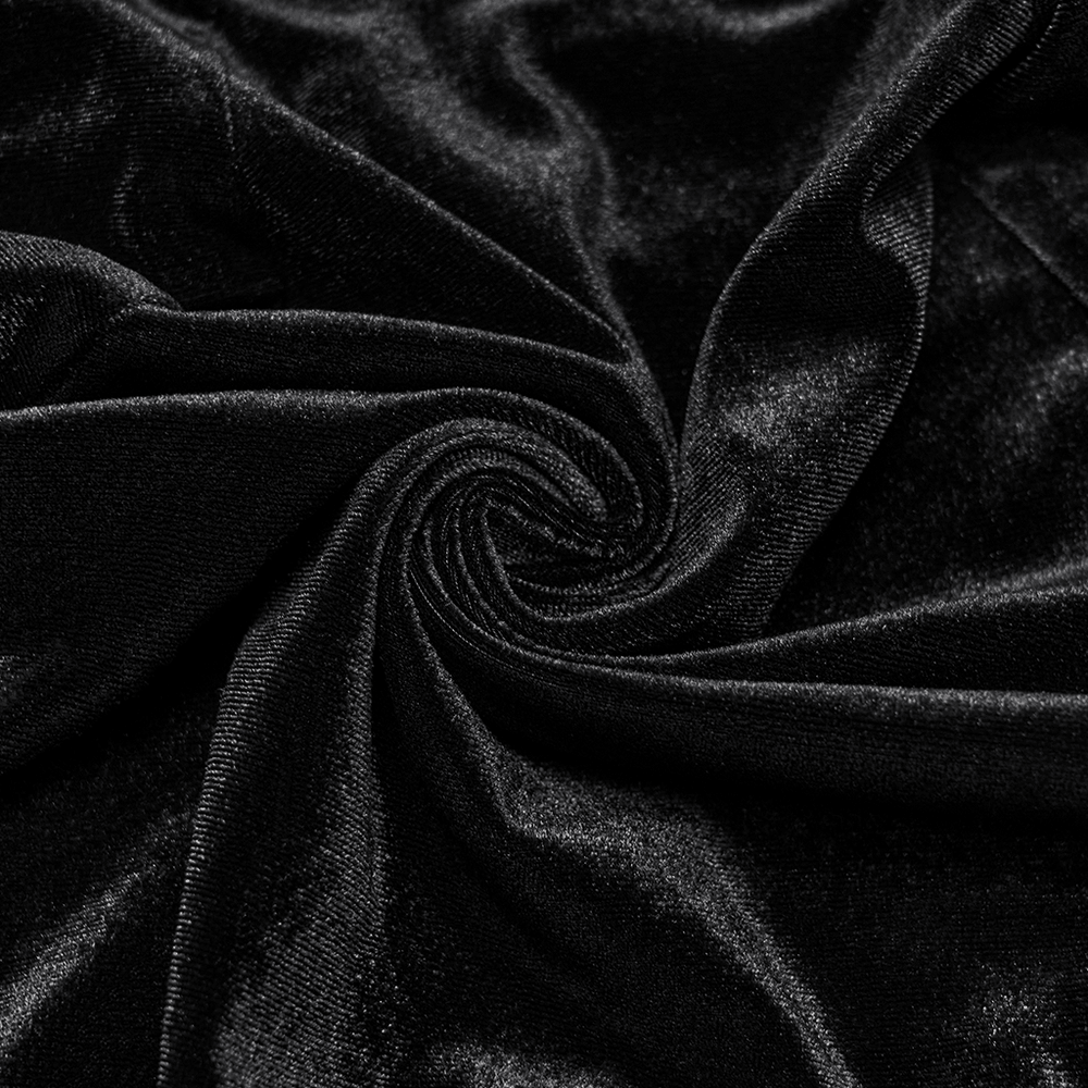 Goth Velvet Bolero with Bat Collar and Bell Sleeves, showcasing luxurious black velvet fabric texture.