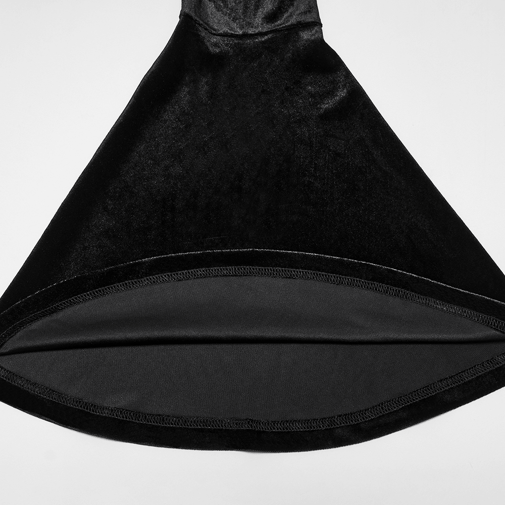 Goth Velvet Bolero with Bat Collar and Bell Sleeves interior view showcasing soft black fabric and flared design.