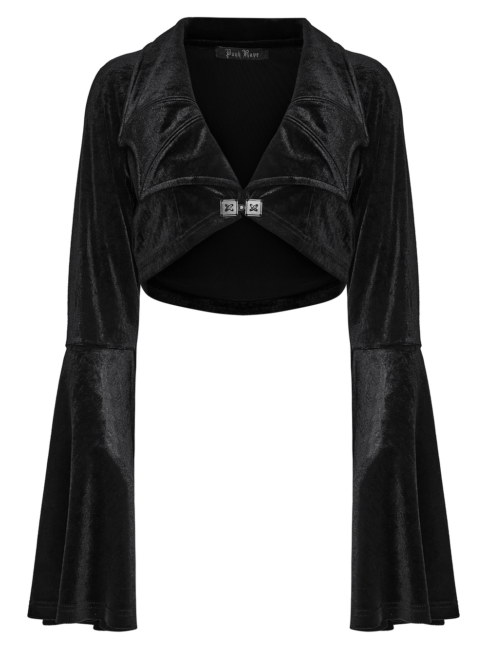 Goth Velvet Bolero with Bat Collar and Bell Sleeves featuring flared sleeves and a chic V-neck.