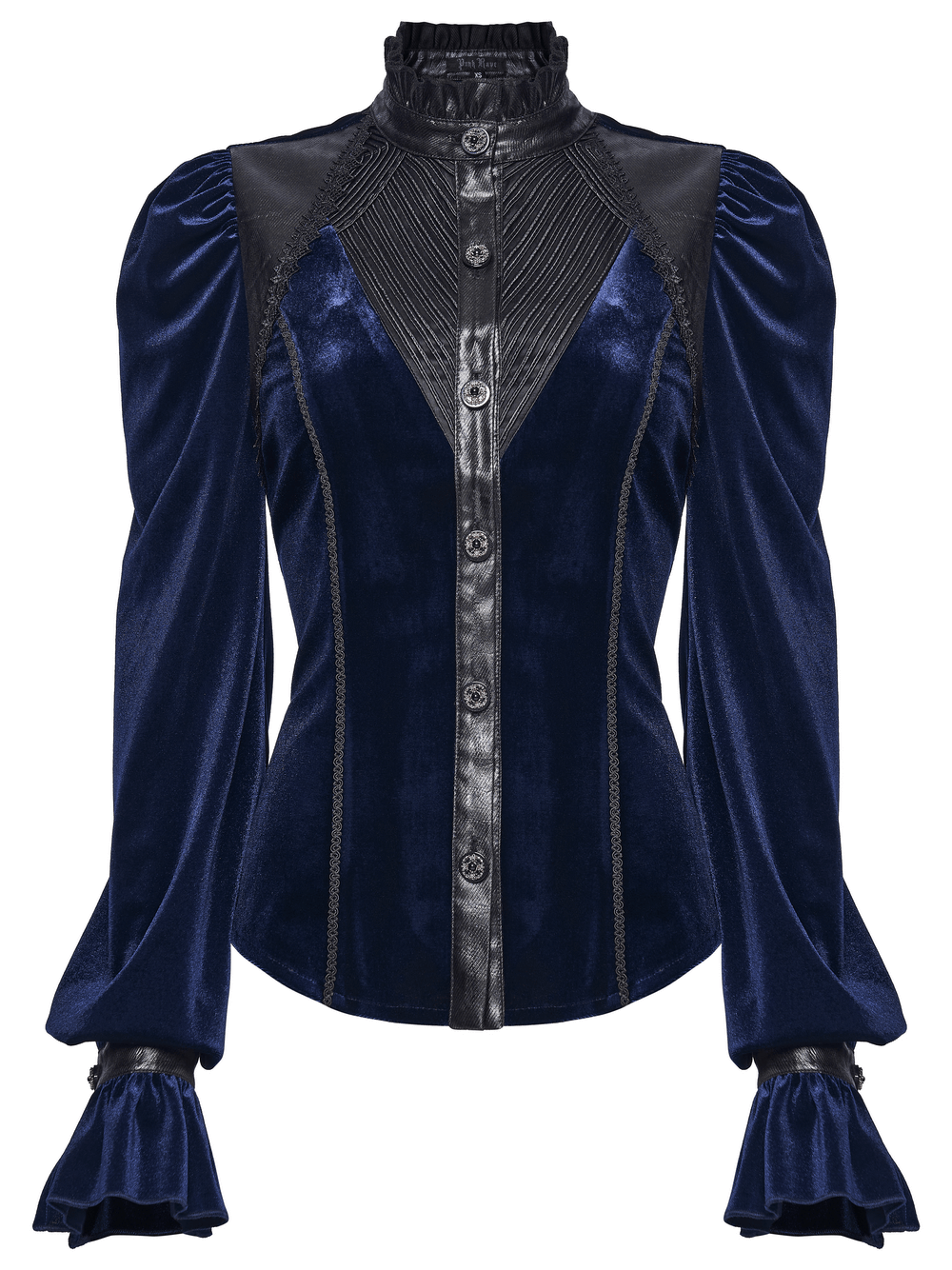 Goth Velvet Lace-Up Shirt with Leather Trim and Embroidery featuring elegant velvet and leather details.