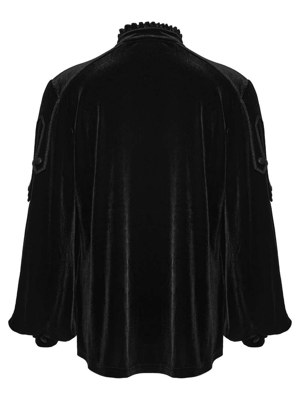 Goth Velvet Pullover Shirt with Victorian Ruffle Collar, black gothic velvet poet shirt with lace-up neckline