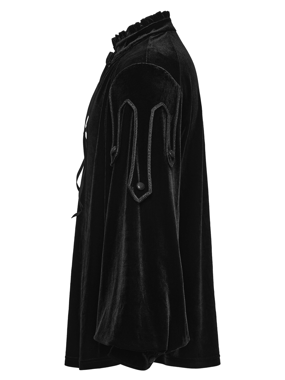 Goth Velvet Pullover Shirt with Victorian Ruffle Collar, black lace-up men's gothic poet shirt with velvet sheen