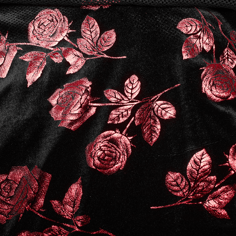 Goth Velvet Rose Print Dress with Buckles Detail