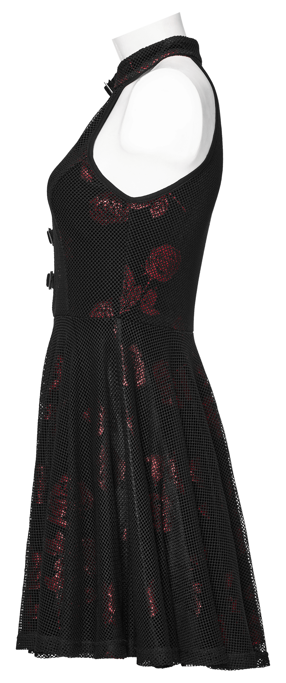 Goth Velvet Rose Print Dress with Buckles Detail
